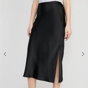 Satin Midi Slip Skirt, Size L, Black